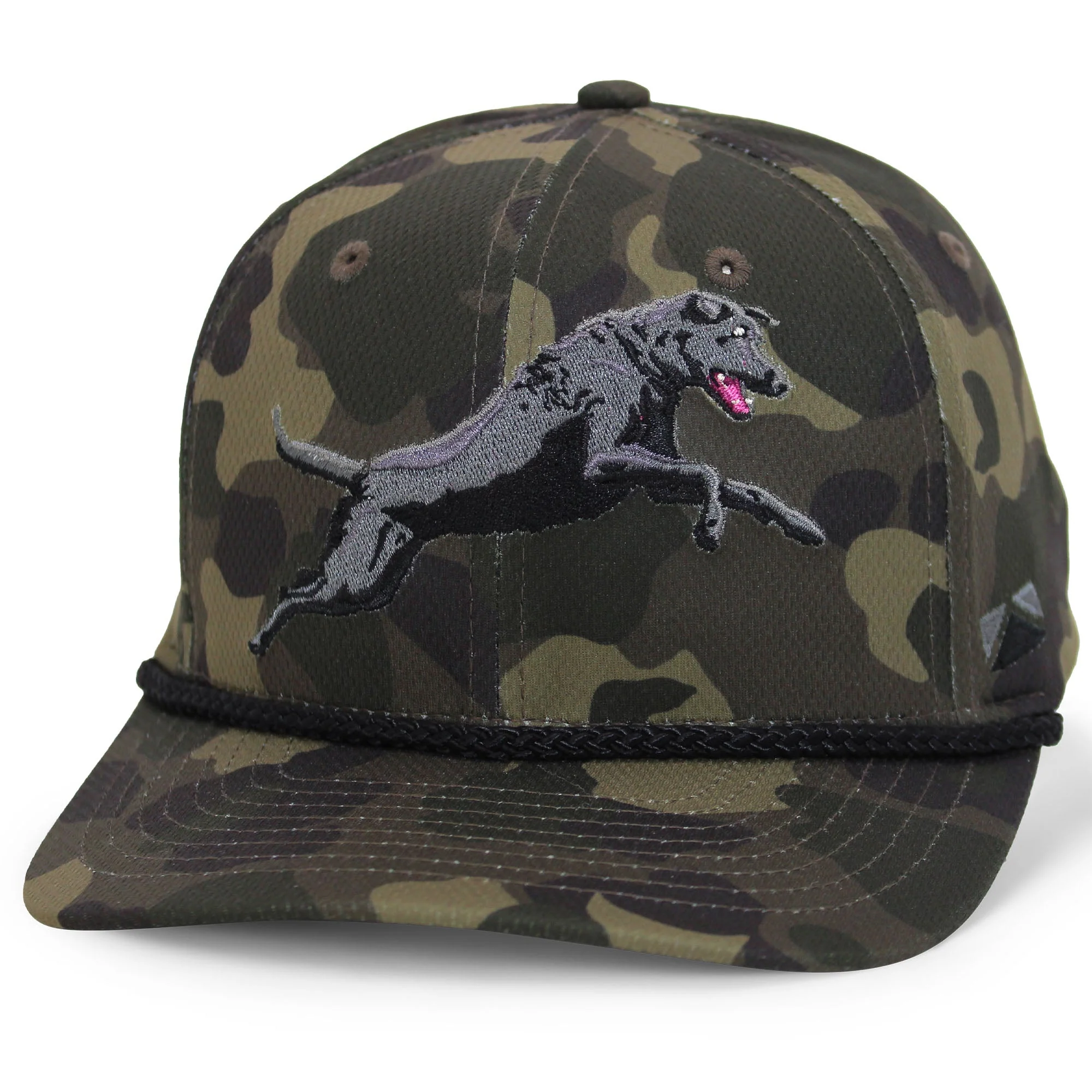 Black Lab Performance Rope Cap on Dark Old School Camo - Image 2