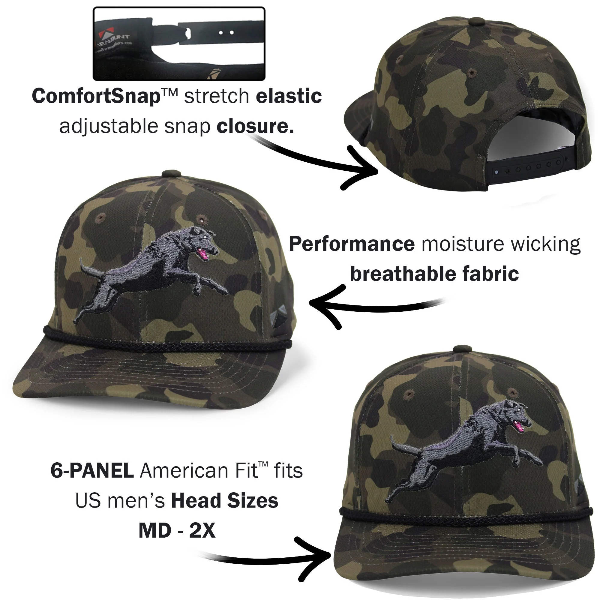 Black Lab Performance Rope Cap on Dark Old School Camo - Image 5
