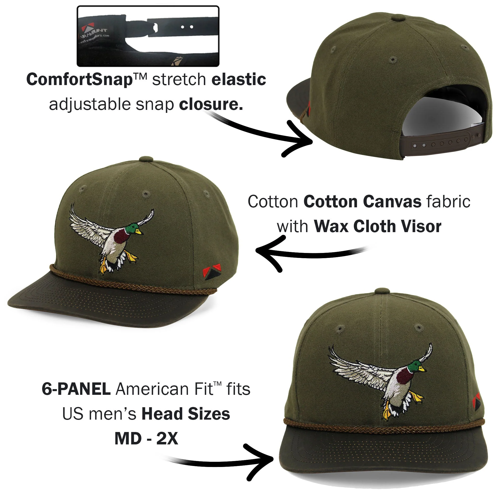Canvas Mallard Drake Duck Hat with Wax Cloth Visor - Image 9