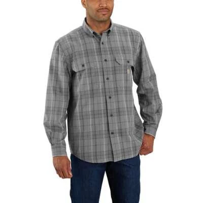 Carhartt Mens Loose Fit Midweight Chambray Long Sleeve Plaid Shirt Big and Tall Sizes - Image 5