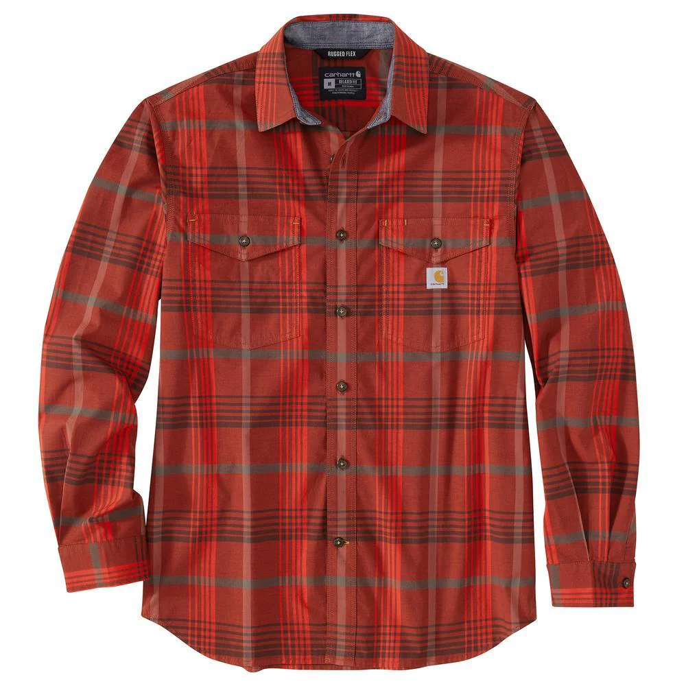 Carhartt Mens Rugged Flex Relaxed Fit Lightweight Long Sleeve Plaid Shirt - Image 3