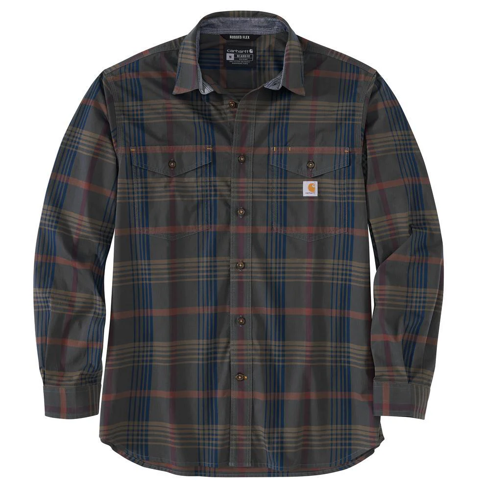 Carhartt Mens Rugged Flex Relaxed Fit Lightweight Long Sleeve Plaid Shirt - Image 5