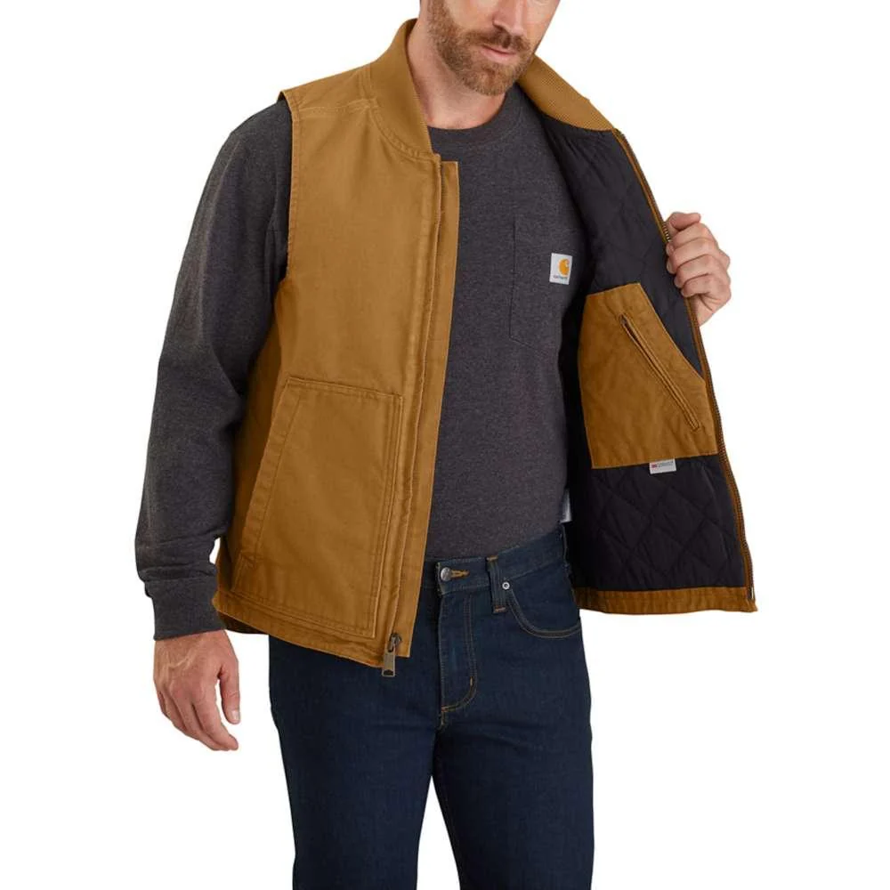Carhartt Mens Washed Duck Insulated Rib Collar Vest Big and Tall Sizes - Image 3