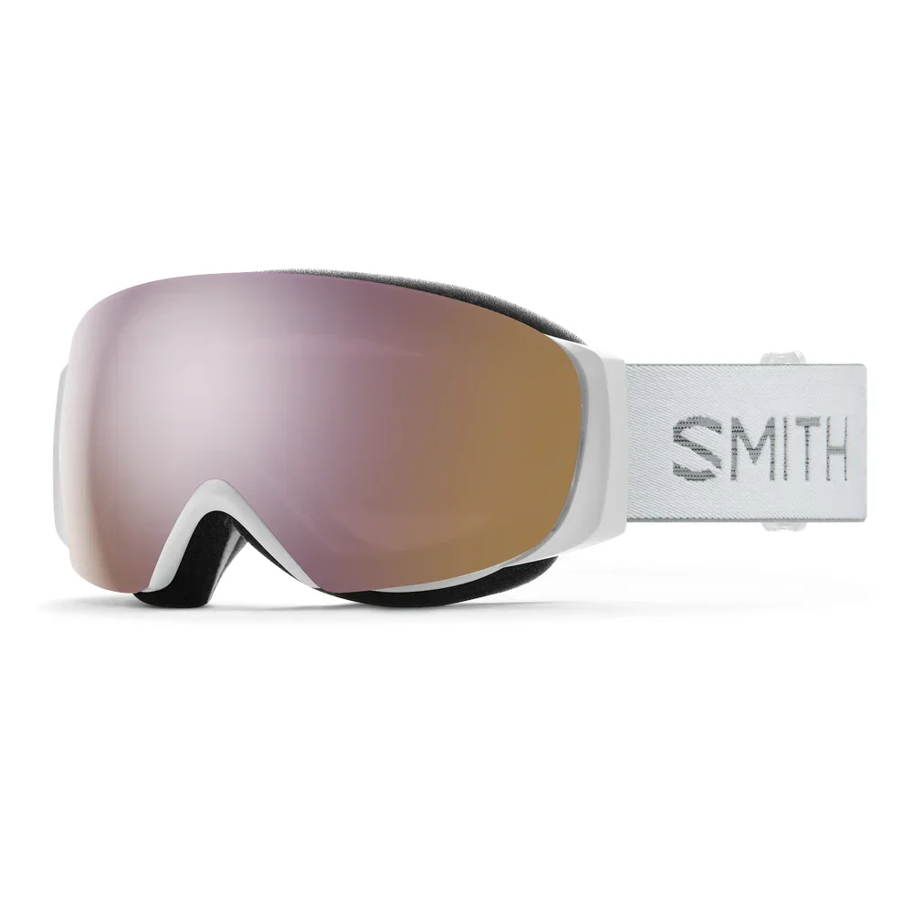 I/O MAG S Snow Goggles | White Chunky Knit with ChromaPop Everyday Rose Gold Mirror Lens