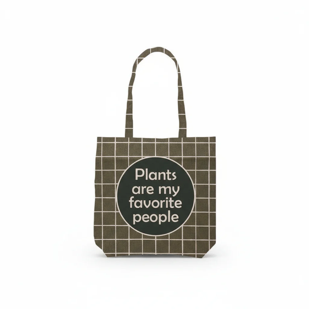 Into The Garden Cotton Tote Bag | Green Plaid
