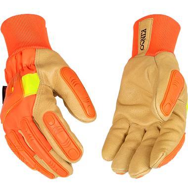 Lined Hi Vis Orange Grain Pigskin Palm Glove with Impact Protection and Knit Wrist - Image 2