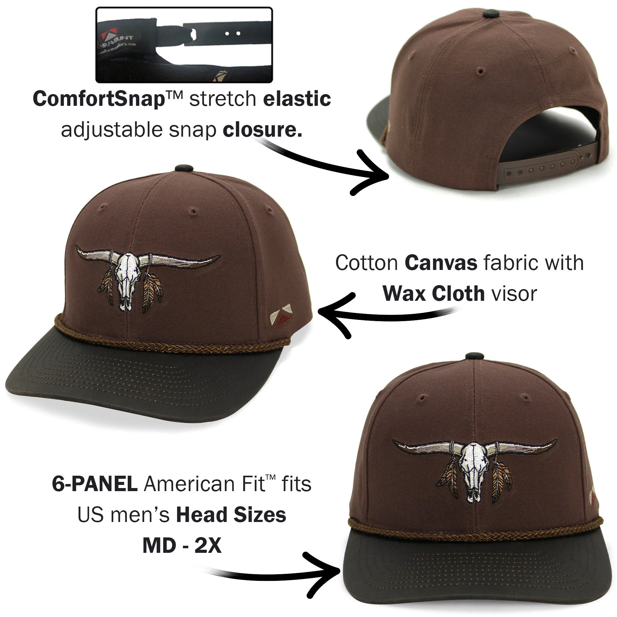 Longhorn 6-Panel Hat with Wax Cloth Visor - Image 2