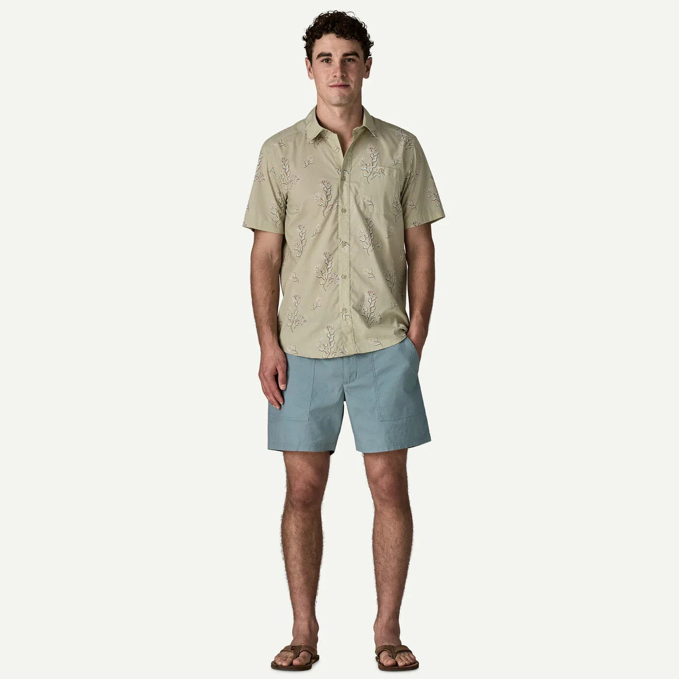 Men's Go-To Shirt | Ocean Blooms: Weathered Stone - Image 3