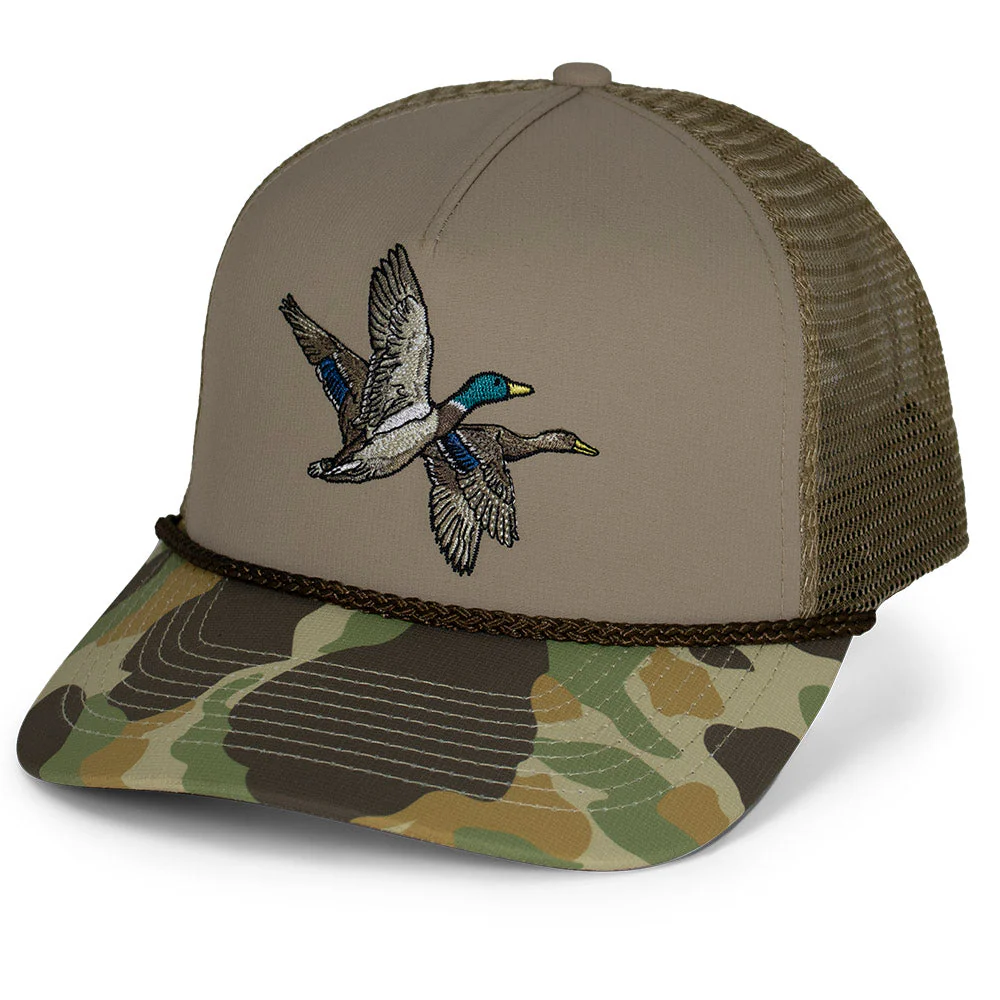 Mallard Drake Pair Old School Camo 5-Panel Trucker - Image 2
