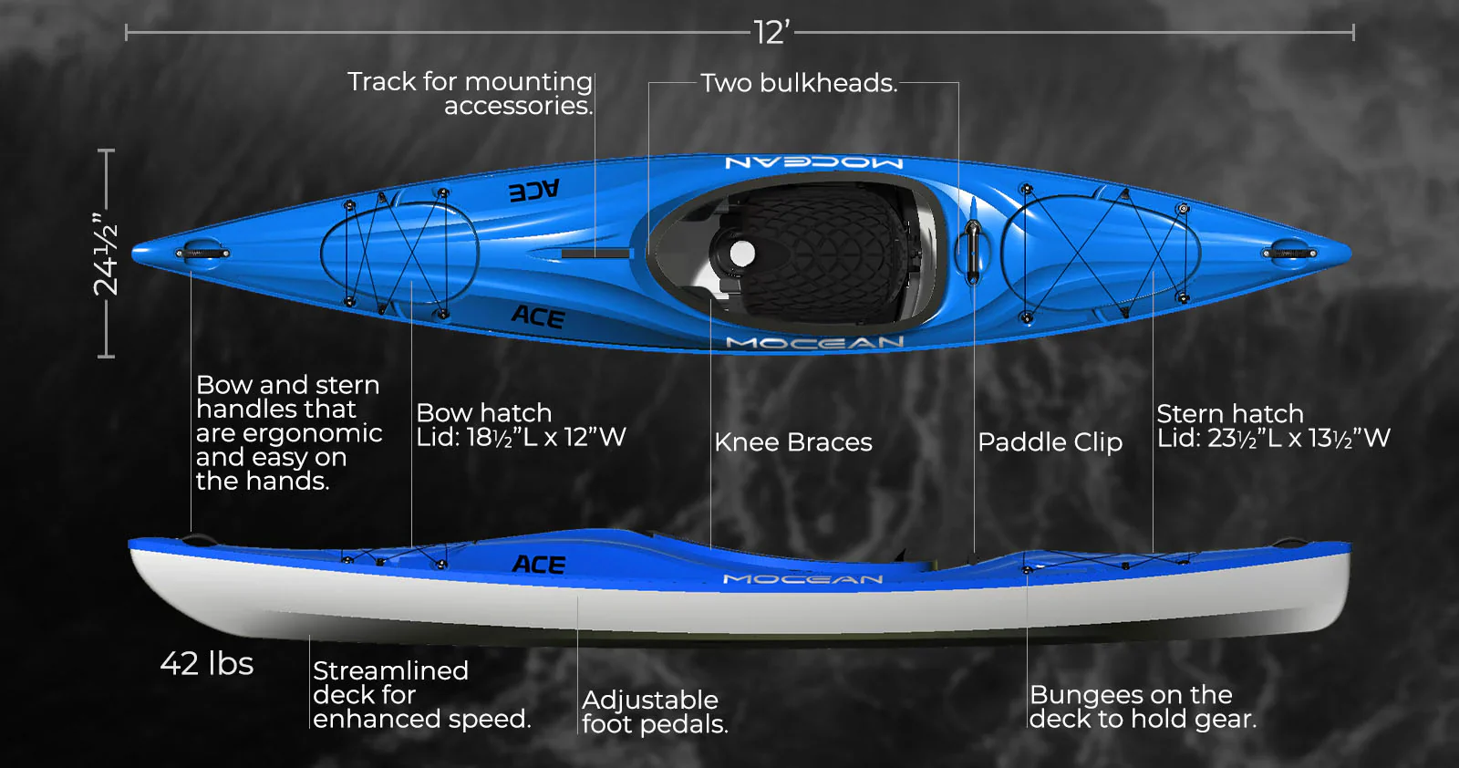 Mocean 12' Ace Kayak | Blue - Image 2