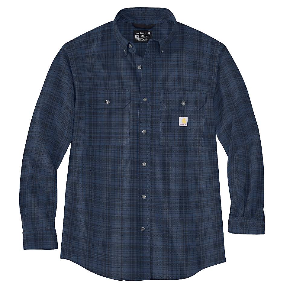 Men's Big & Tall Loose Fit Midweight Chambray Long-Sleeve Plaid Shirt - Image 3