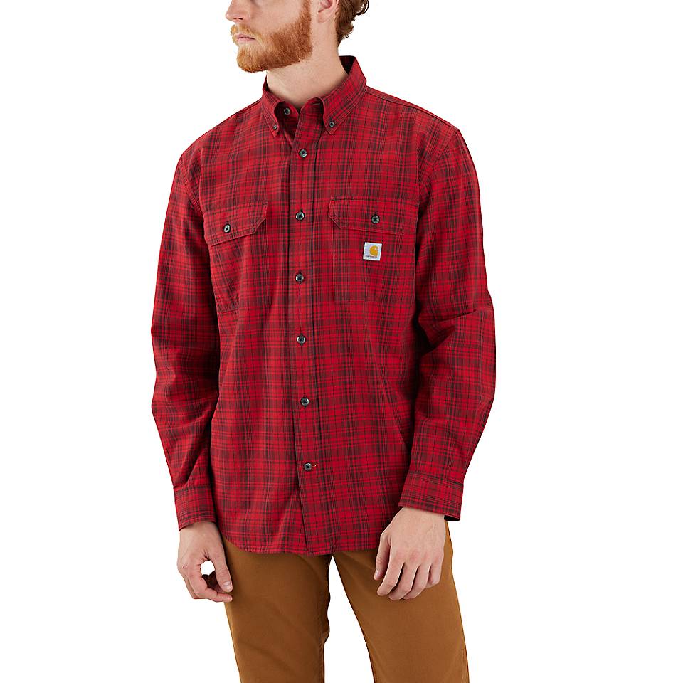 Men's Big & Tall Loose Fit Midweight Chambray Long-Sleeve Plaid Shirt - Image 5