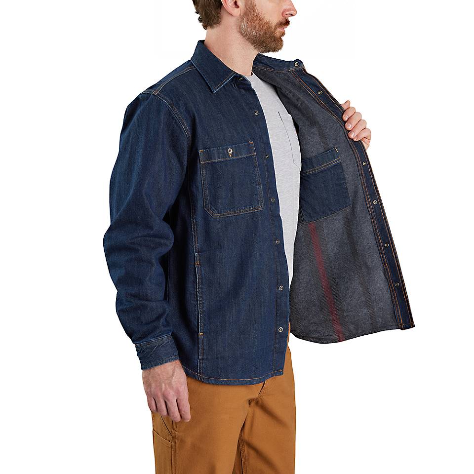 Relaxed Fit Denim Fleece Lined Snap-Front Shirt Jac - Image 3
