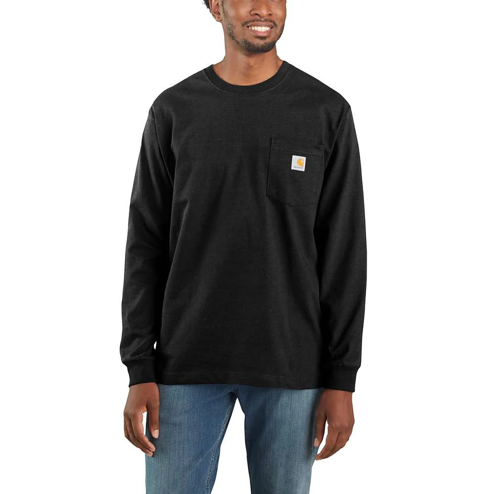 Men's Loose Fit Heavyweight Long-Sleeve Pocket T-Shirt | Black