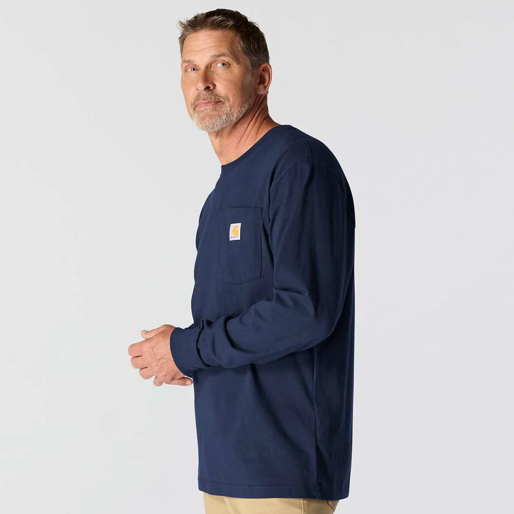 Men's Loose Fit Heavyweight Long-Sleeve Pocket T-Shirt | Navy - Image 2