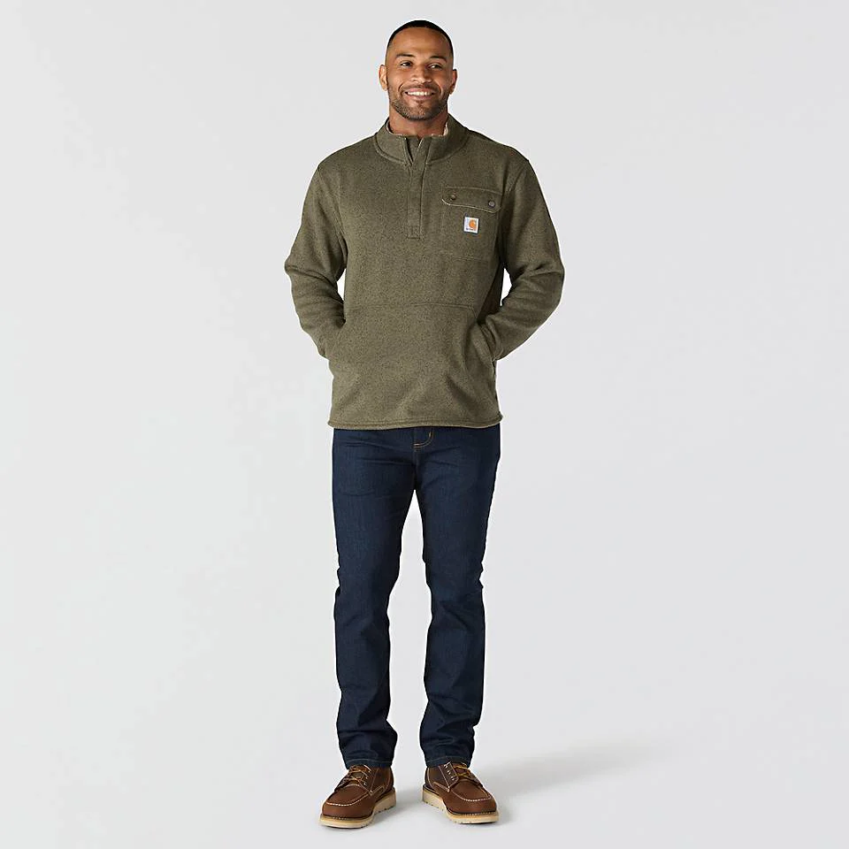 Men's Relaxed Fit Midweight Quarter-Zip Pocket Sweater Fleece | Dusty Olive - Image 2