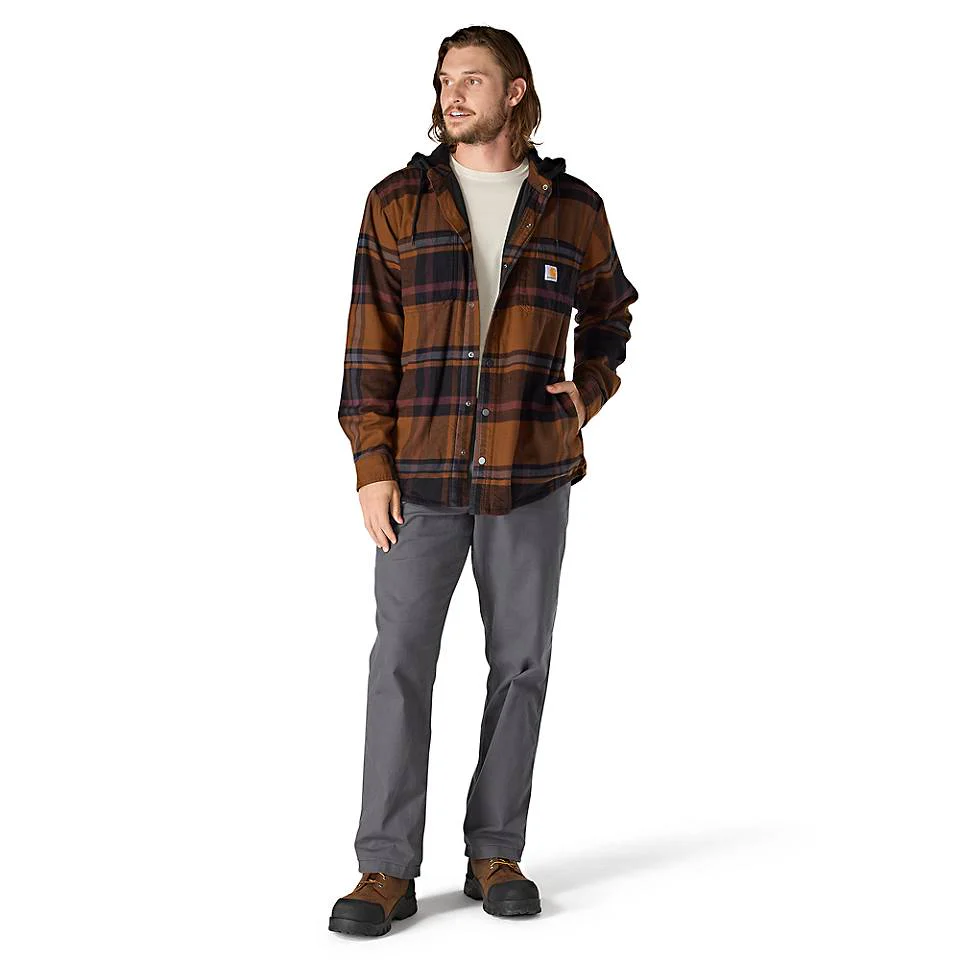Men's Rugged Flex® Relaxed Fit Flannel Fleece Lined Hooded Shirt Jac | Black - Image 4