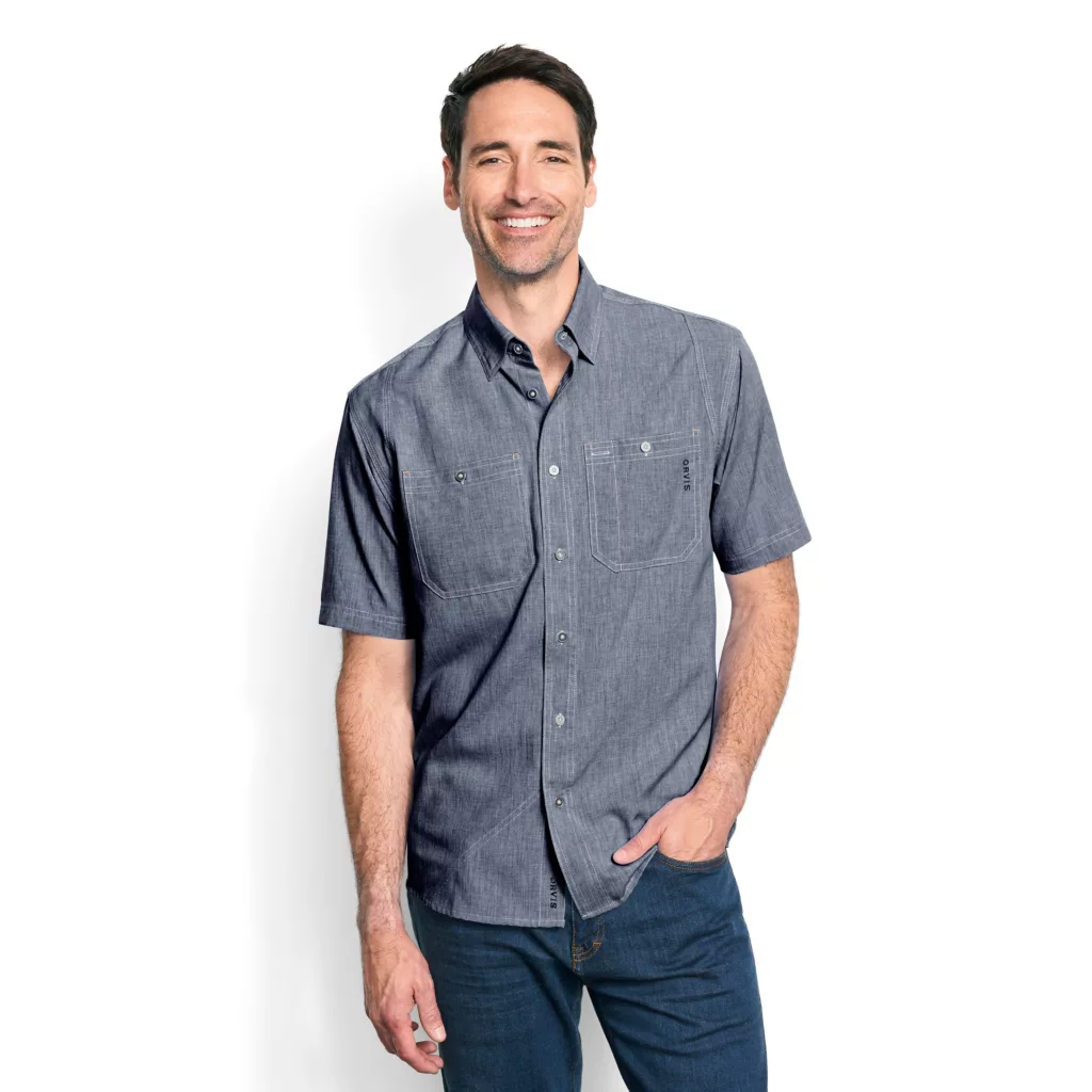 Men's Tech Chambray Short Sleeve Shirt | Blue Chambray