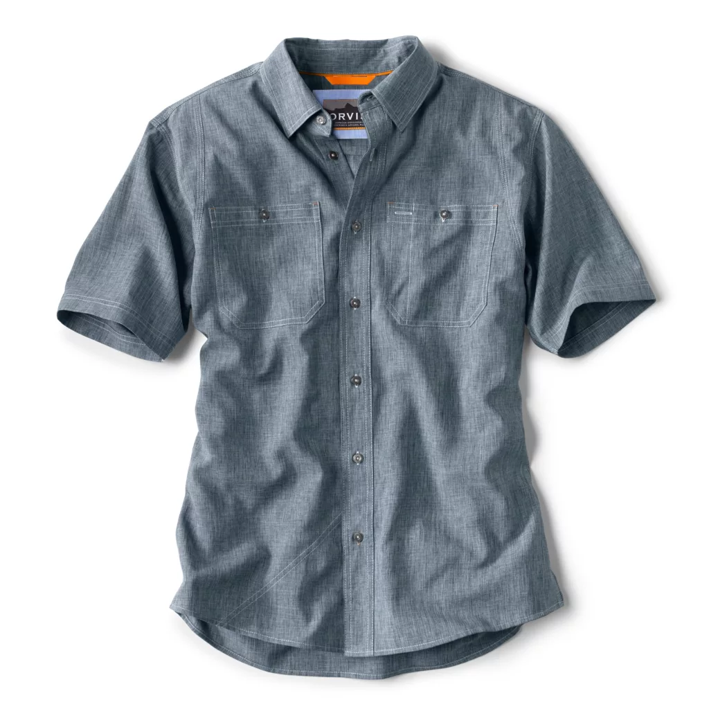 Men's Tech Chambray Short Sleeve Shirt | Blue Chambray - Image 4