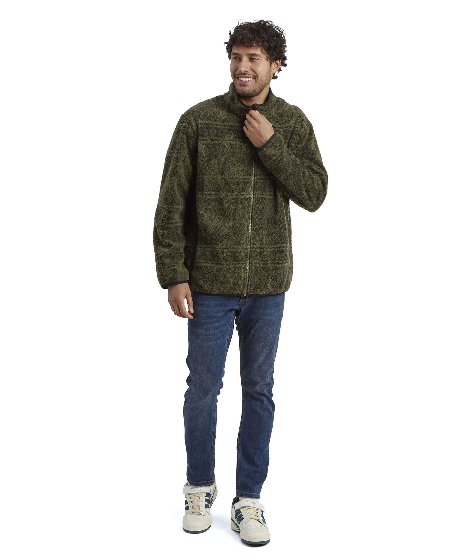 Men's Uddesya Eco Sherpa Fleece Jacket | Evergreen Topo - Image 2