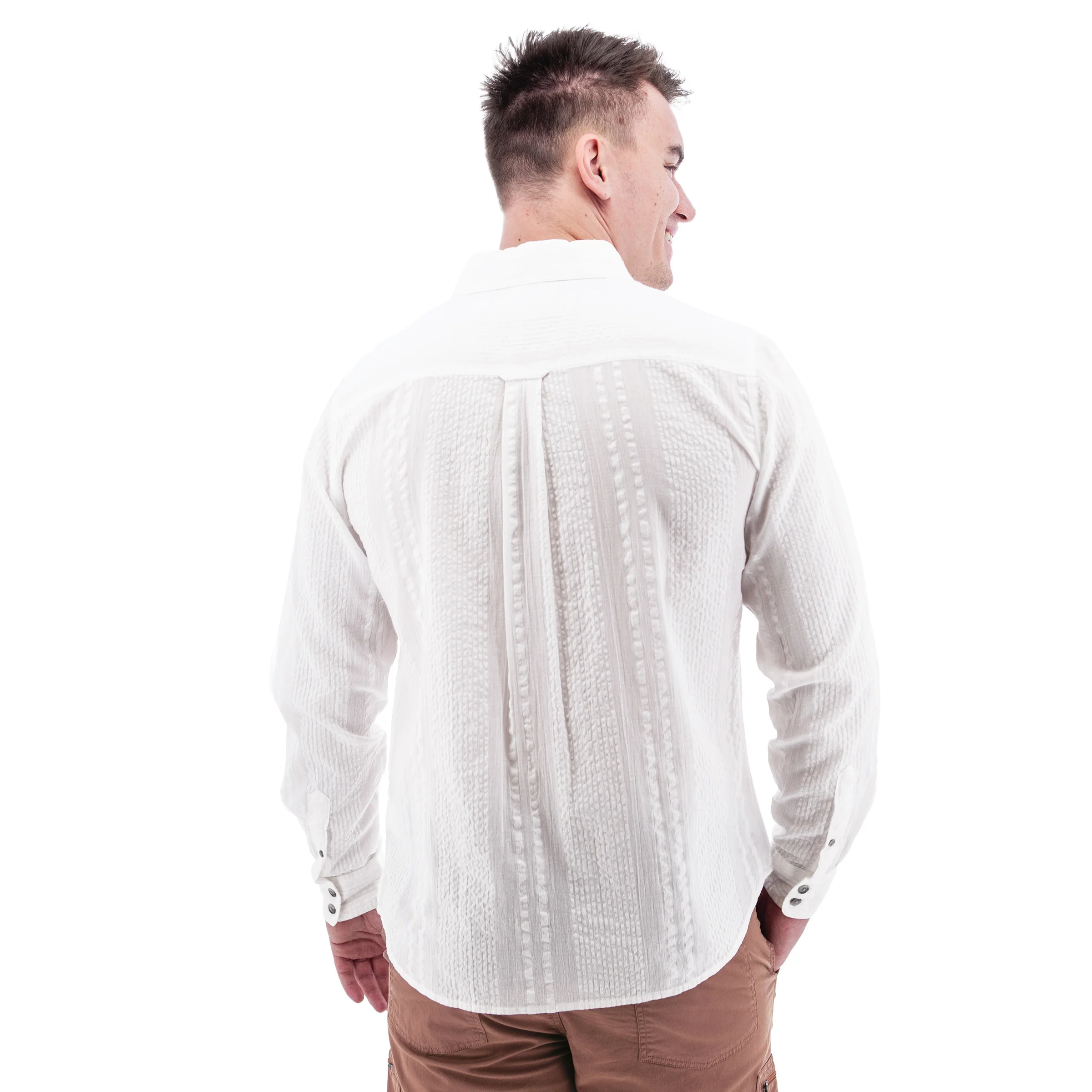 Men's Zayne Organic Seersucker Long Sleeve Shirt | White - Image 3