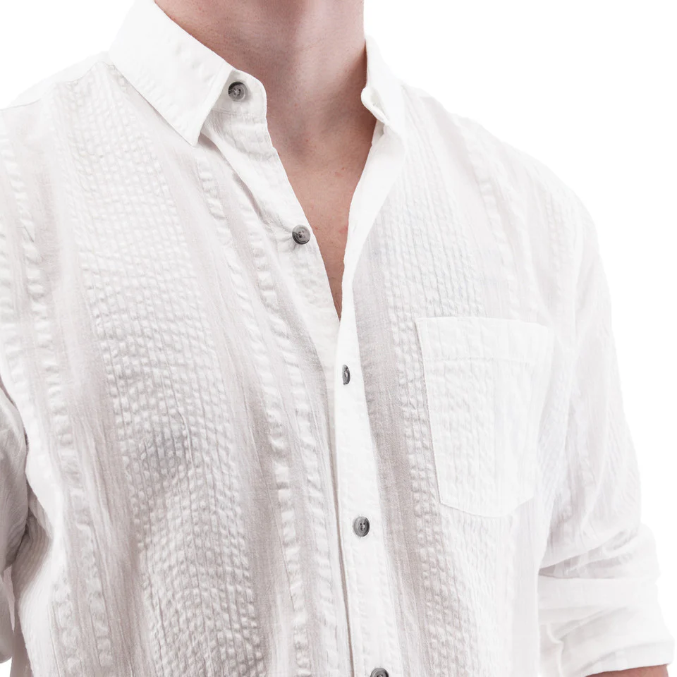Men's Zayne Organic Seersucker Long Sleeve Shirt | White - Image 4