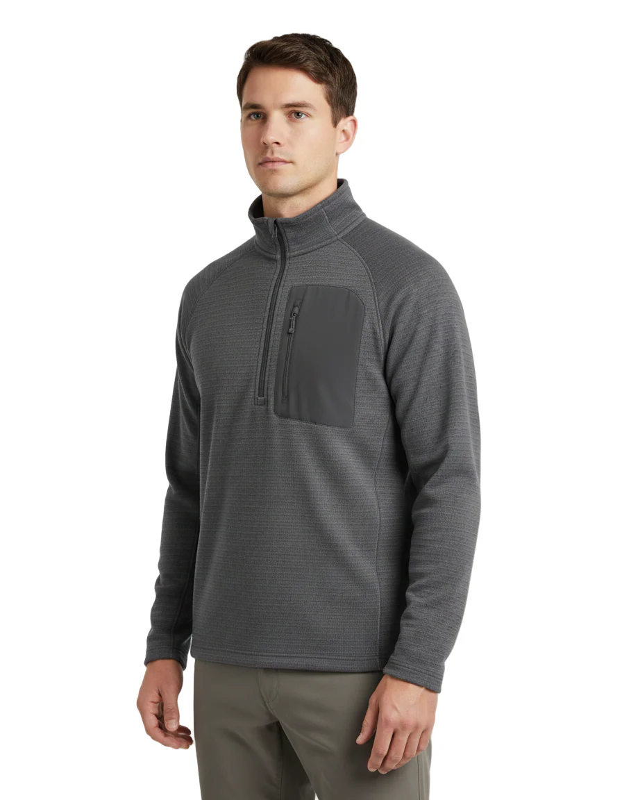 Men's Precision Half Zip Waffle Stretch Fleece Pullover | Charcoal
