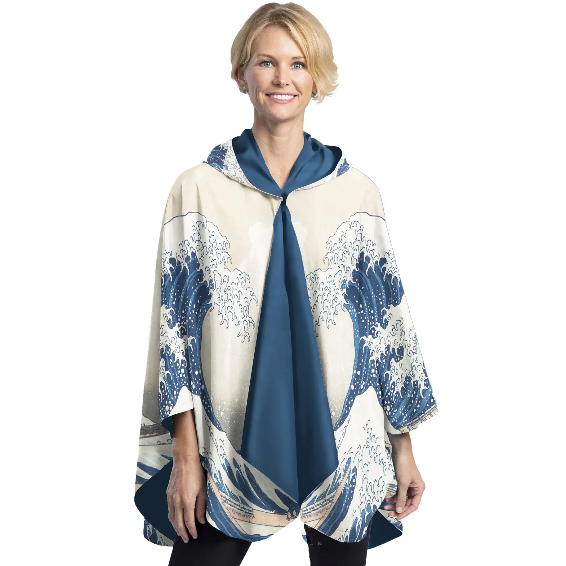 Reversible Rain Cape Poncho | Hokusai The Great Wave