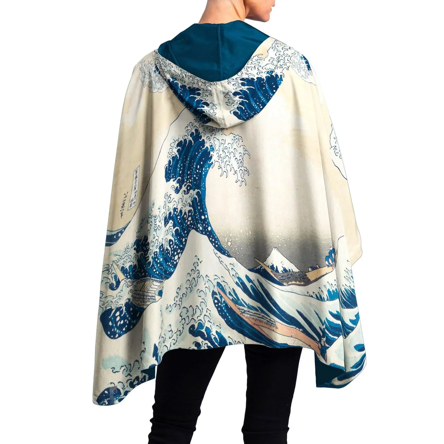 Reversible Rain Cape Poncho | Hokusai The Great Wave - Image 2