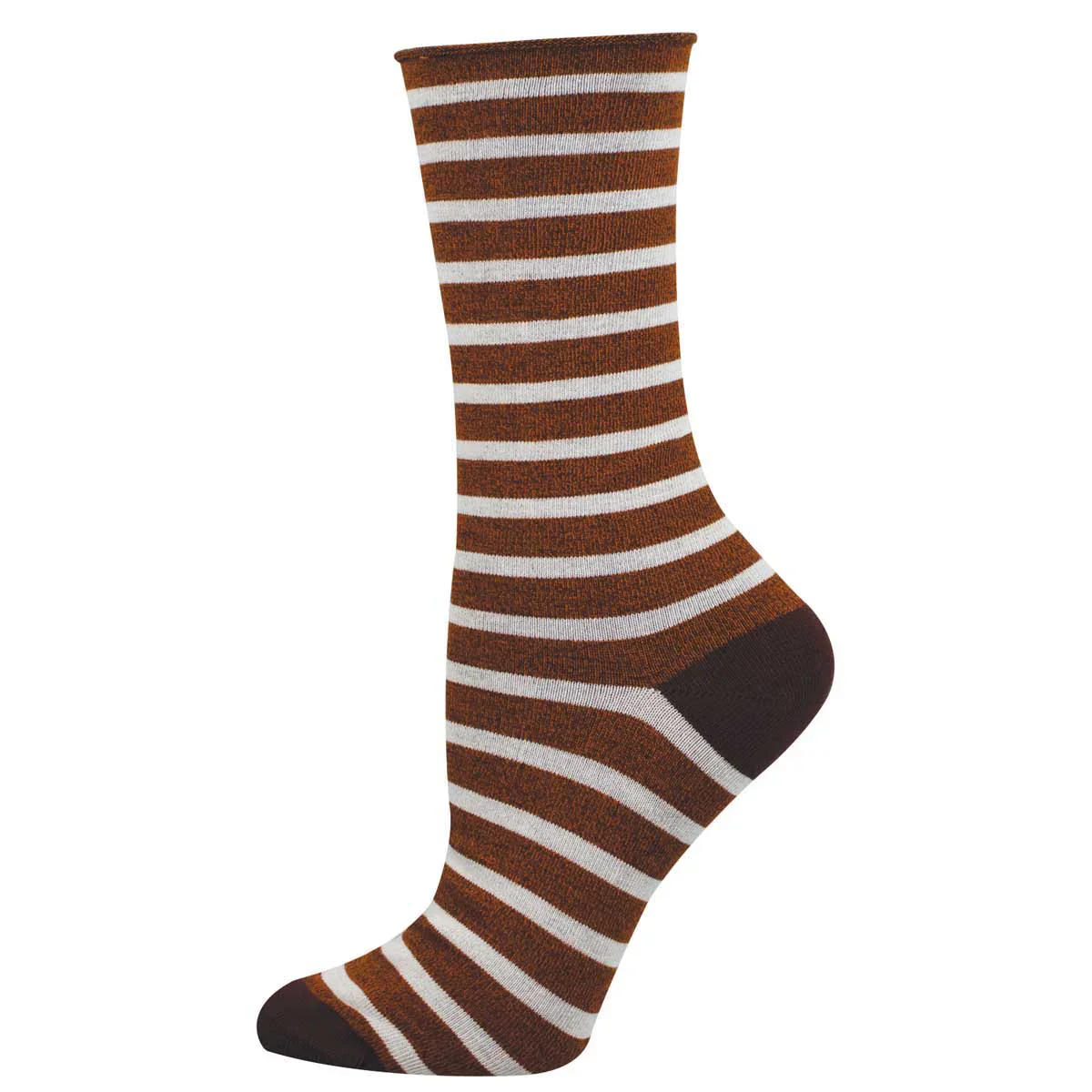 Women's Sailor Stripe Roll Top Bamboo Crew Socks | Burnt Orange
