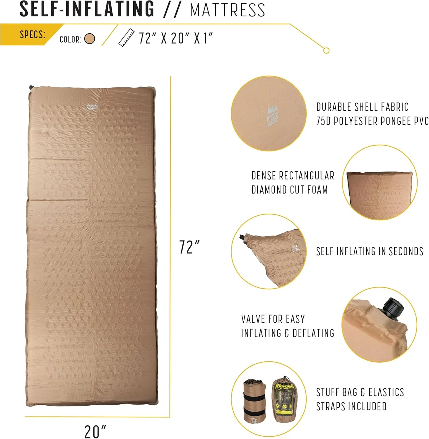 Self Inflating Sleeping Pad | Brown - Image 3