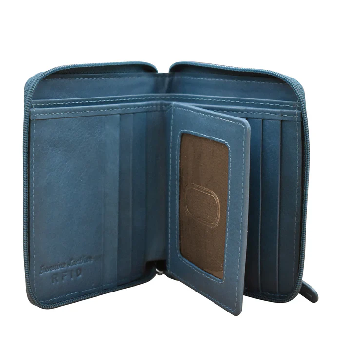 Small Zip Around Wallet | Jeans Blue Distressed Leather - Image 2