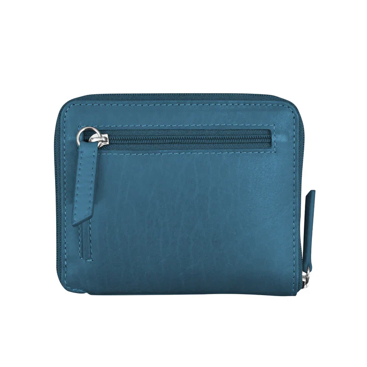Small Zip Around Wallet | Jeans Blue Distressed Leather - Image 3