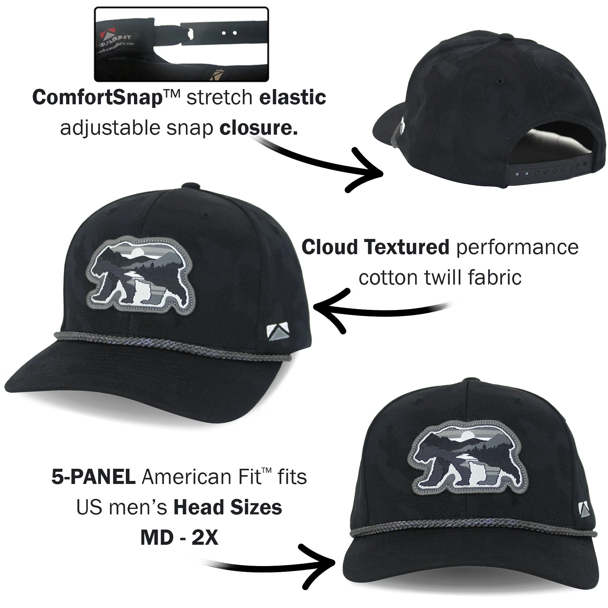 Sunset Bear Cloud Texture 5-Panel Rope Cap - Image 15