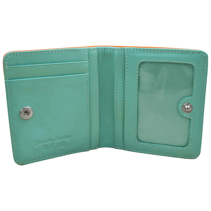 Two Tone Mini Bifold Wallet | Papaya/Turquoise - Image 2