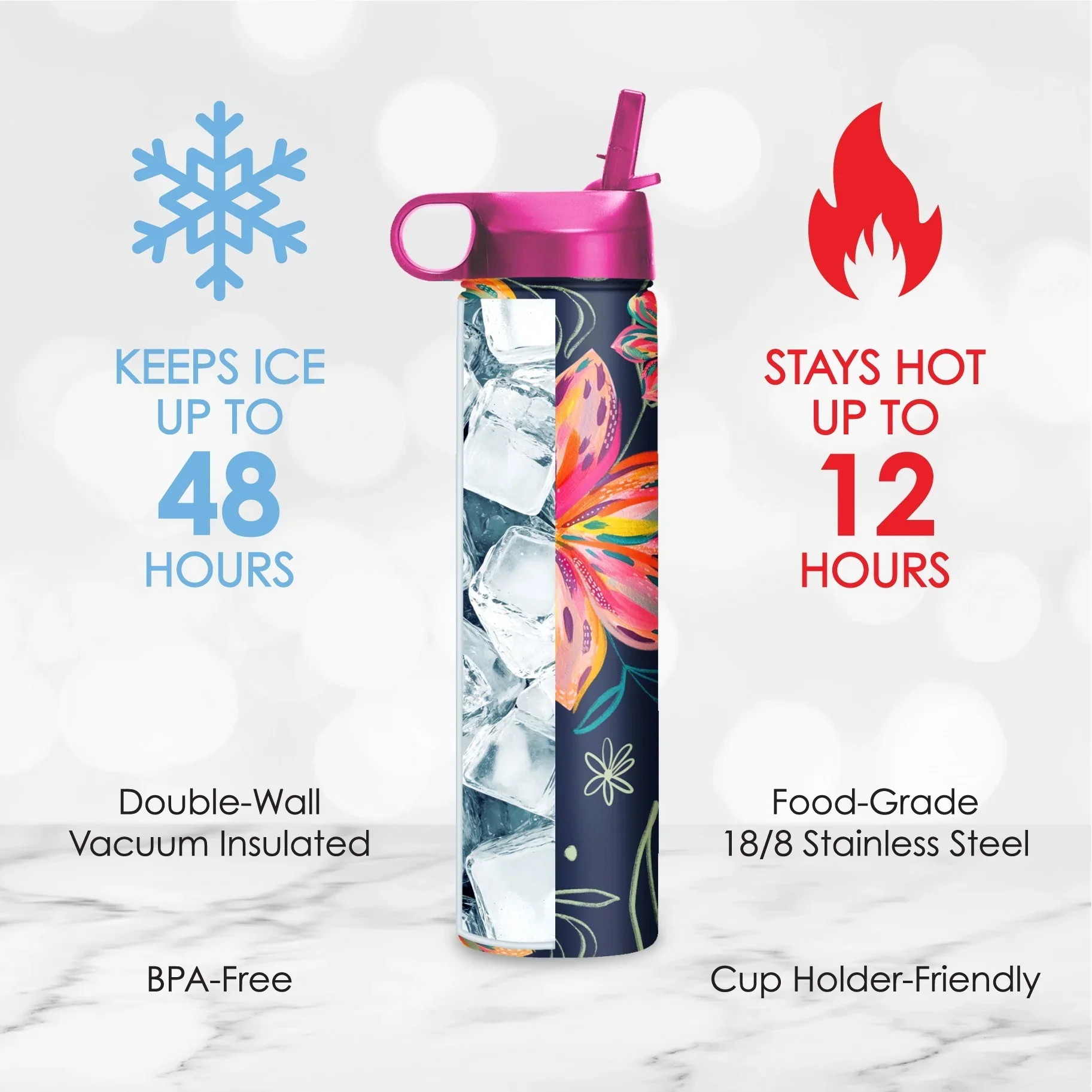 Water Bottle 24oz | EttaVee Bold Flowers - Image 2