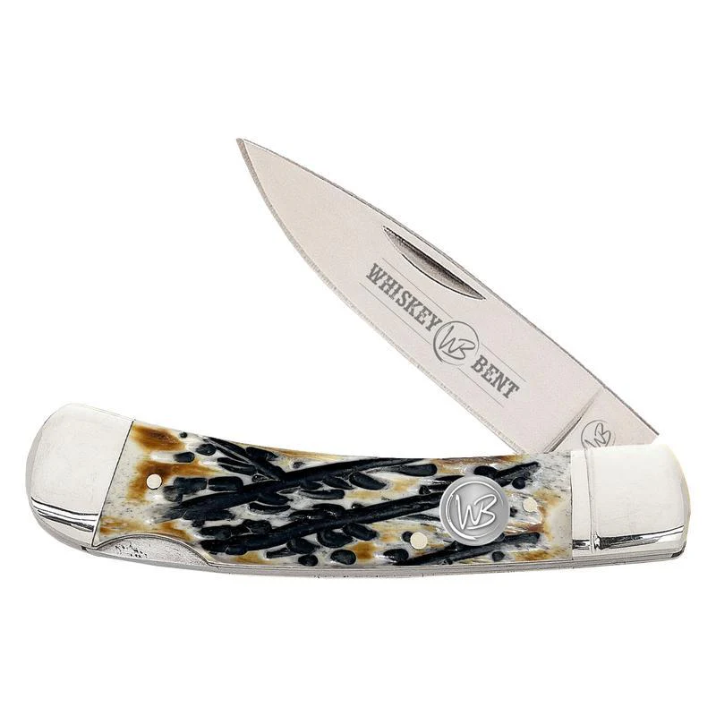 Whiskey Bent Knives Carved Burnt Bone Lockblade Knife - Image 2