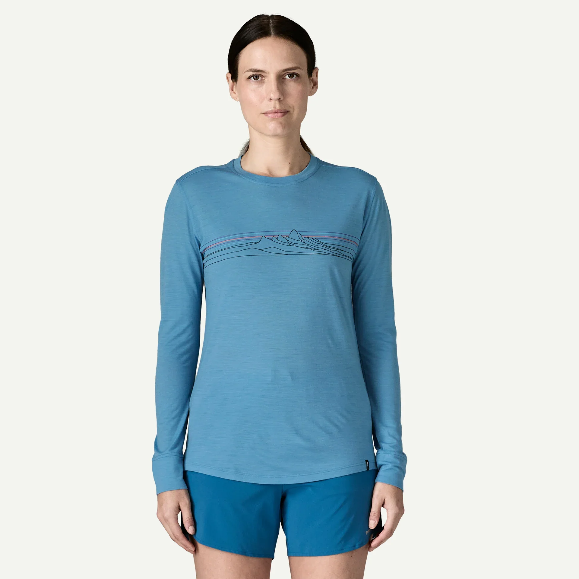 Women's LS Cap Cool Merino Blend Graphic Shirt | Strate Stripe Shore Blue - Image 2