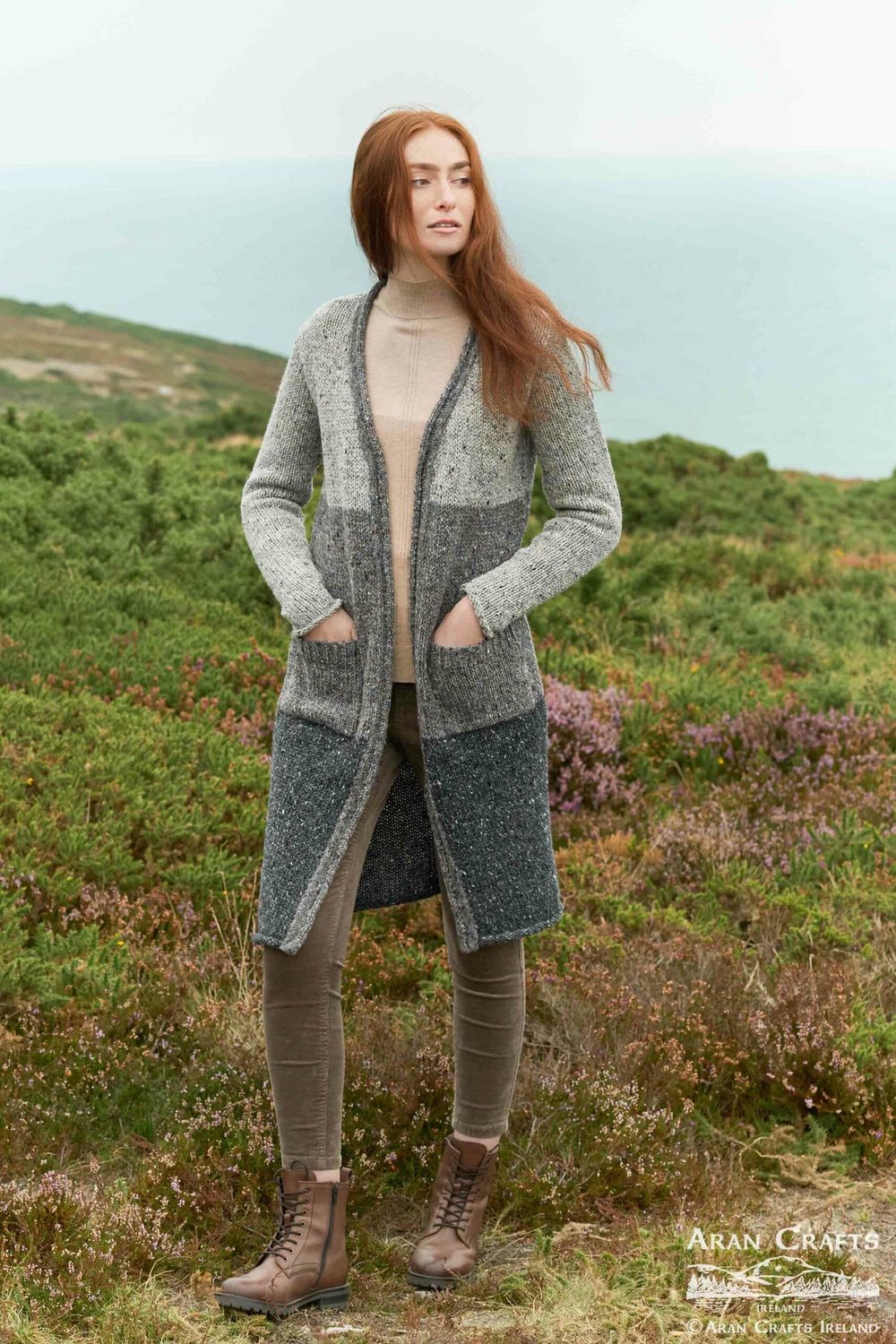 Women's Ballyshannon Three Tone Donegal Wool Coatigan | Grey - Image 2