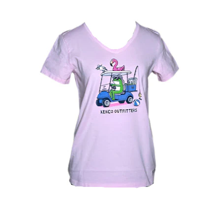 Women's Frog and Flamingo Golf Cart x Kenco Crusher V-Neck Tee - Image 2