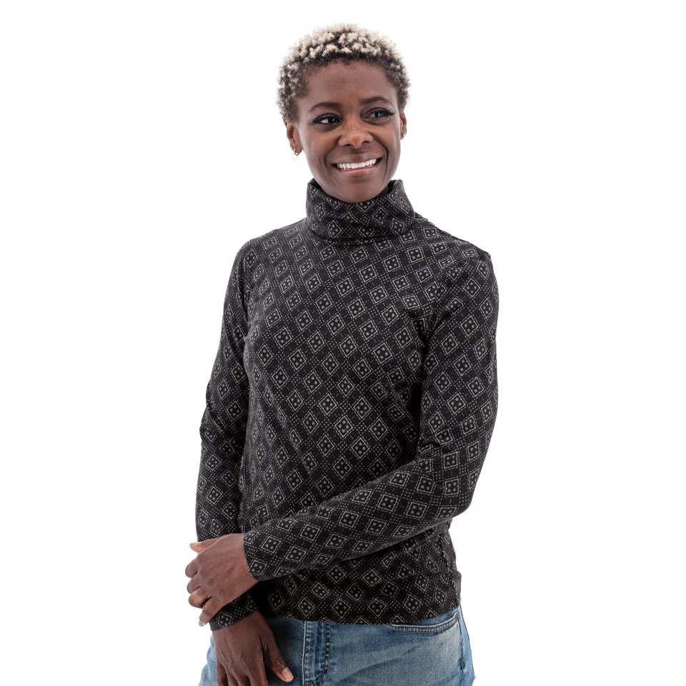 Women's Mariela Organic Geo Print Turtleneck | Black - Image 3