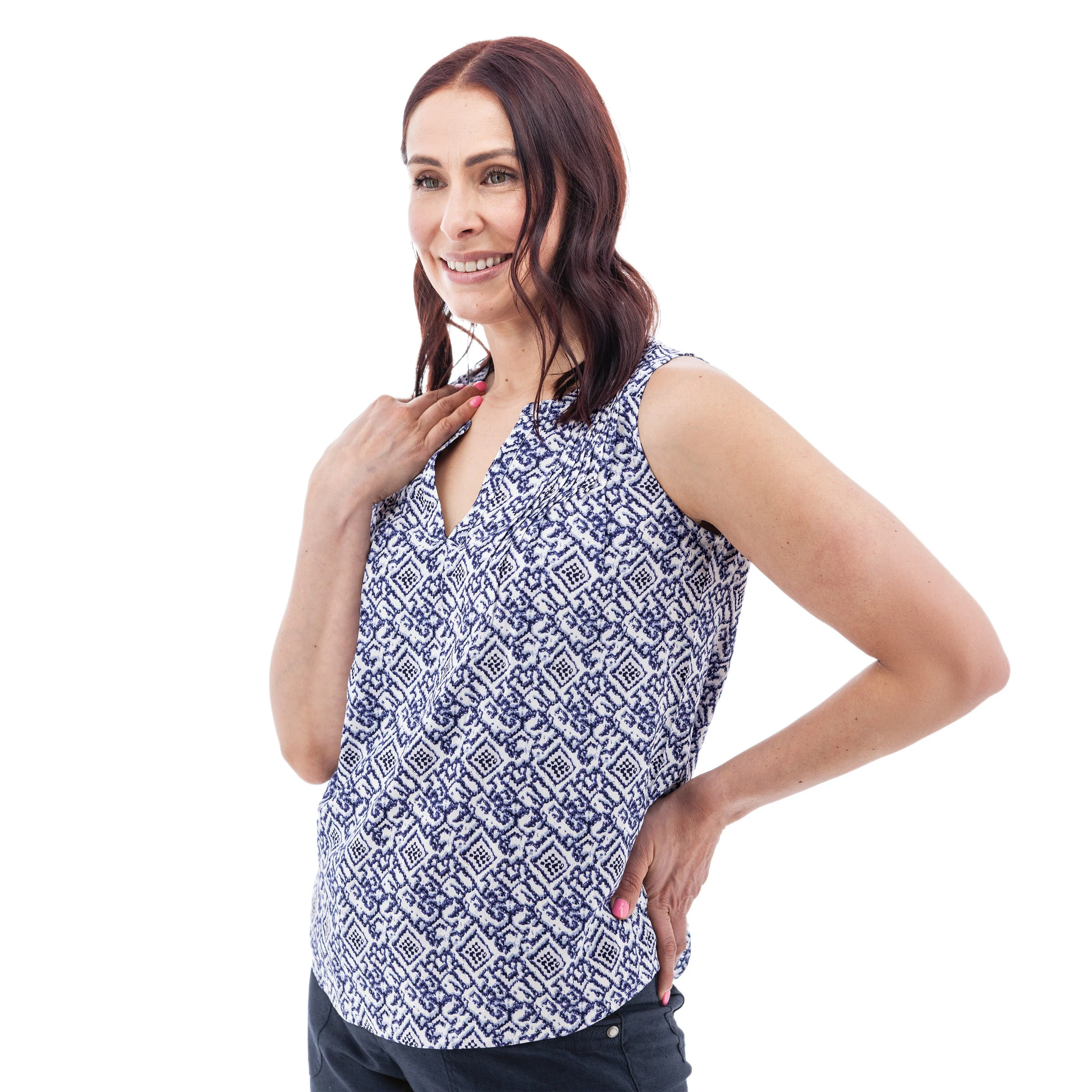 Women's Portofino Split Neck Pintuck Tank Top | Sky Captain - Image 2