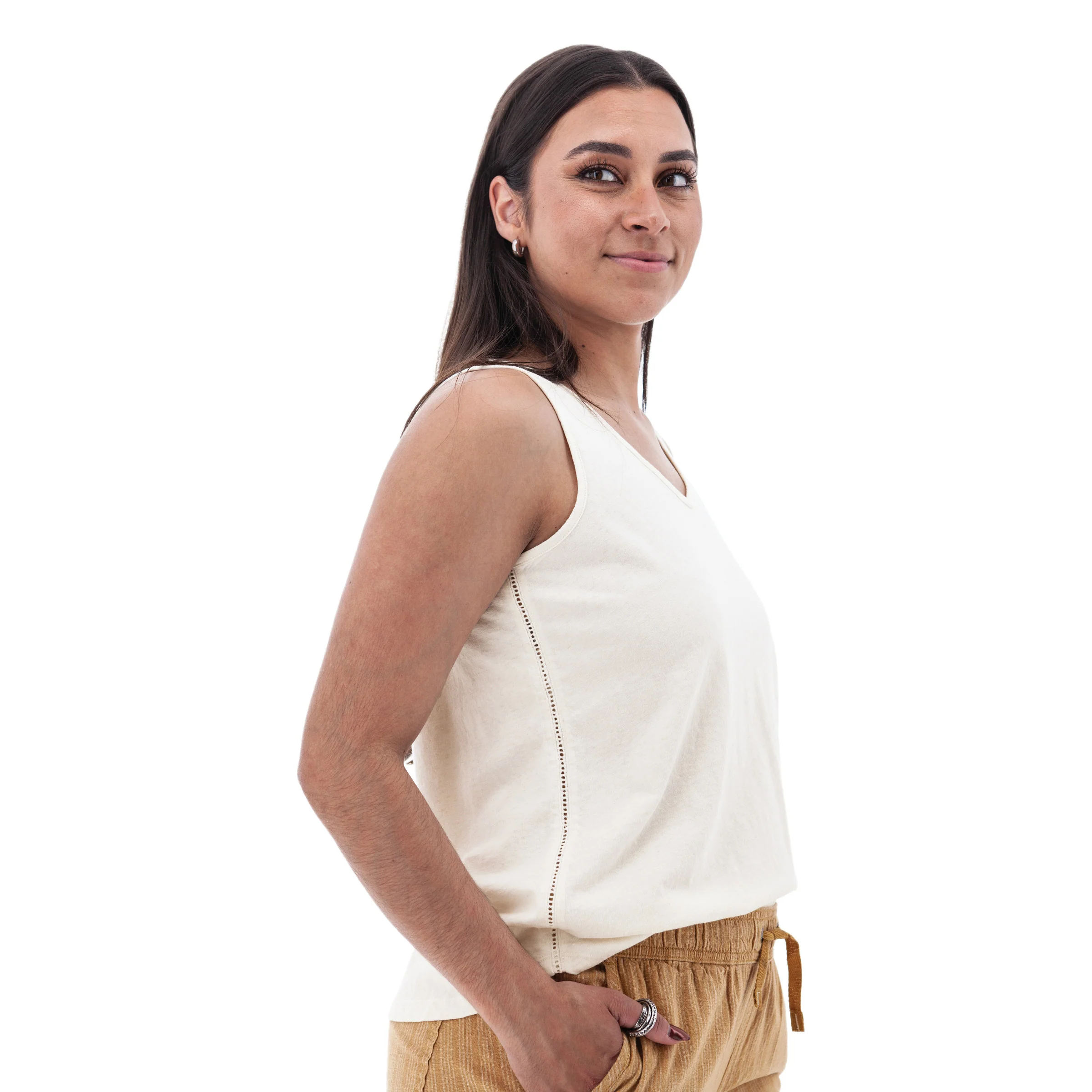 Women's Simone V-Neck Tank Top | Egret - Image 3