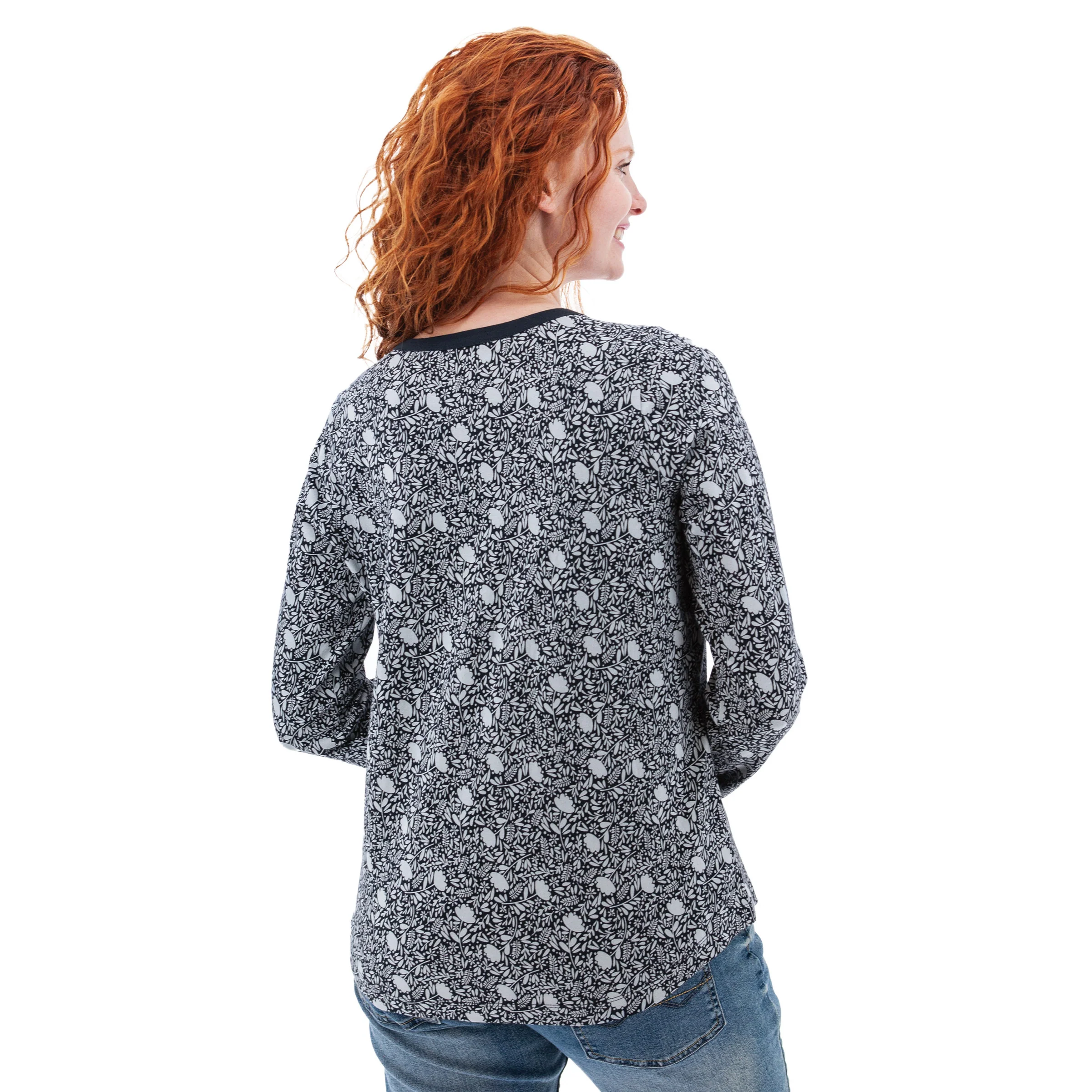 Women's Skyla Organic Floral Henley | Dark Navy - Image 3