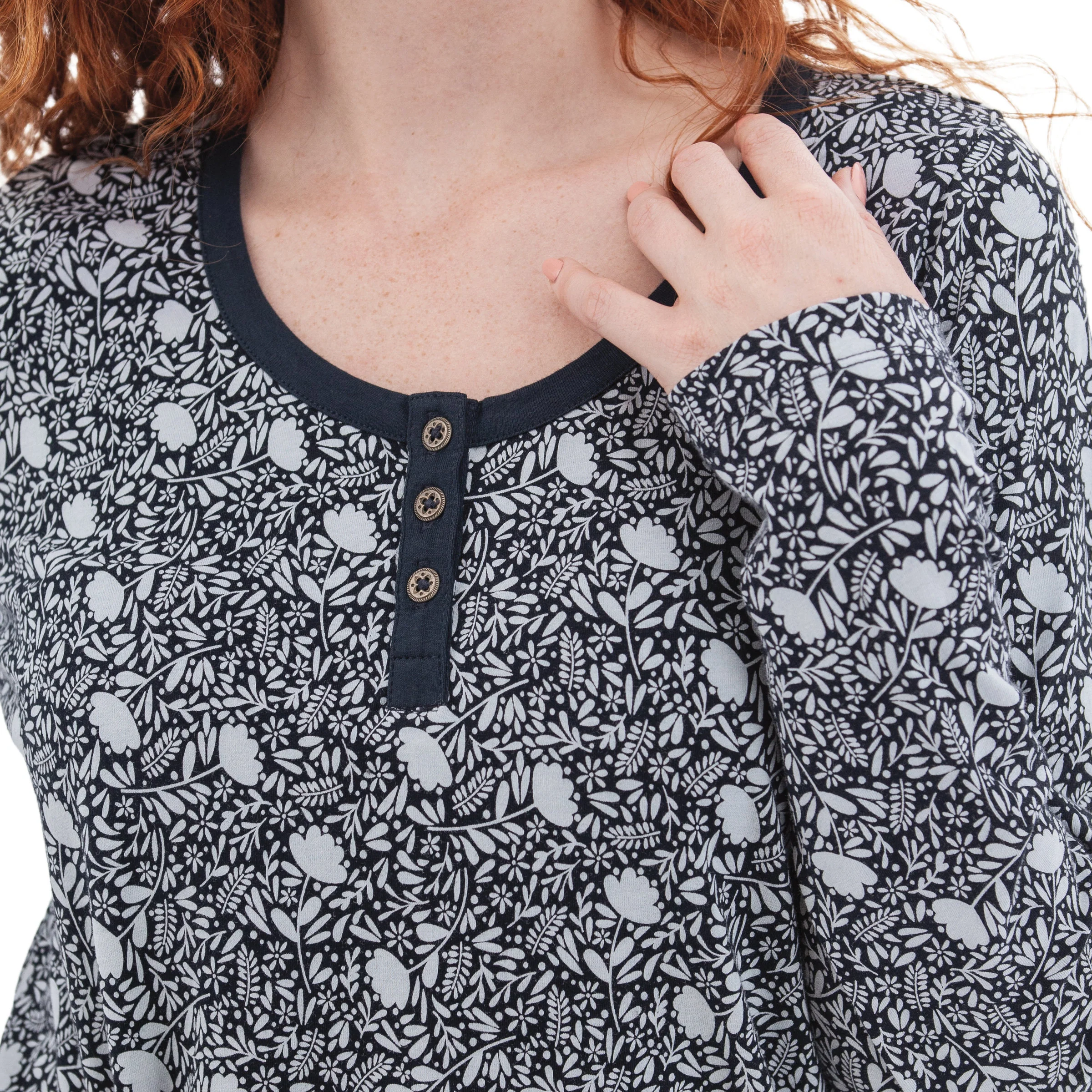 Women's Skyla Organic Floral Henley | Dark Navy - Image 4
