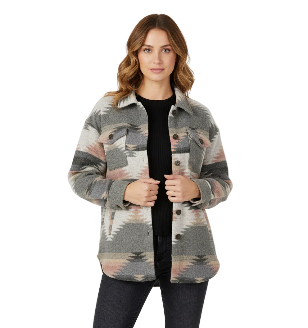 Women's Yucca Aztec Print Shirt Jacket | Coral/Grey