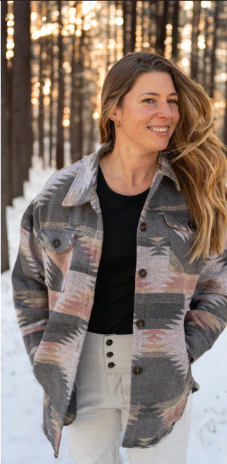 Women's Yucca Aztec Print Shirt Jacket | Coral/Grey - Image 2